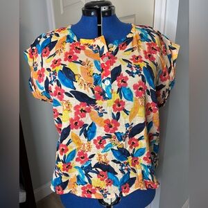Zac & Rachel Women's Floral Blouse Multi-Color Short Sleeve Top, Size XL.     K